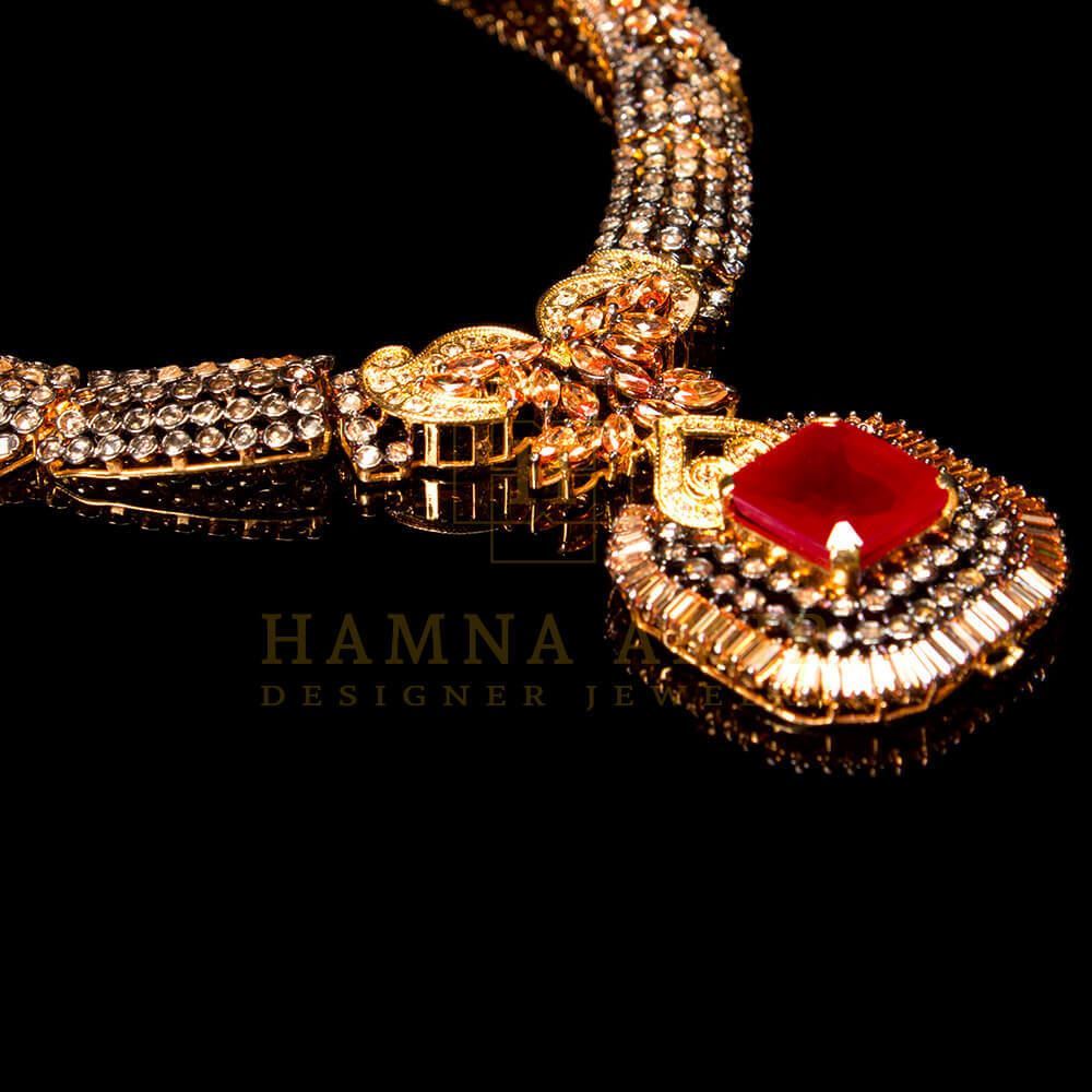 Gold plated ruby bridal set