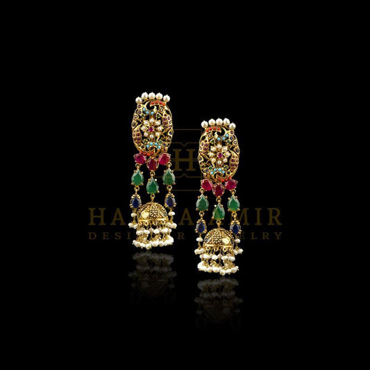 Nauratan bridal multilayered earrings