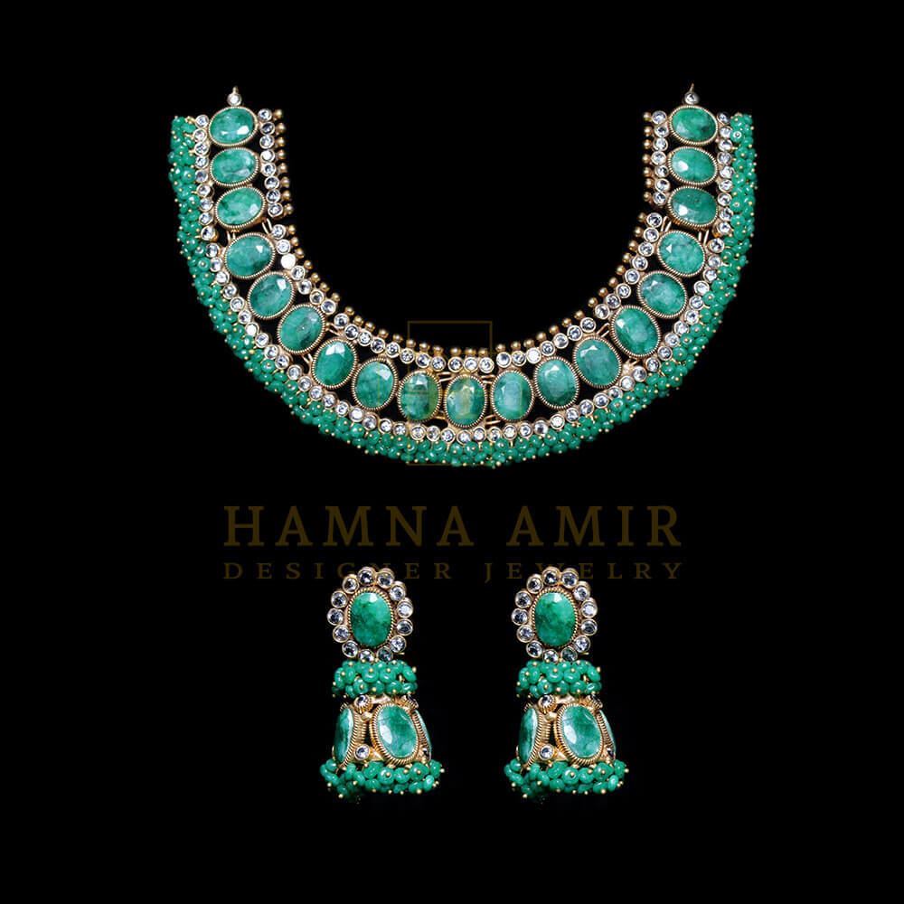 Picture of Emerald and polki bridal set